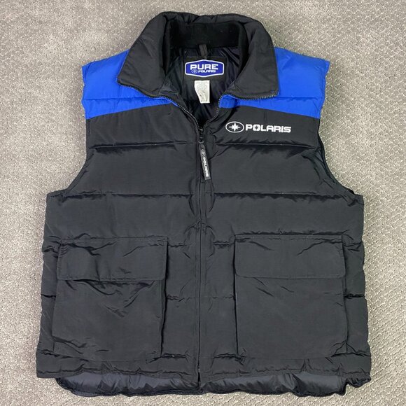 Pure Polaris Puffer Down Vest Men's Large Snowmobile Black Blue - Picture 2 of 14